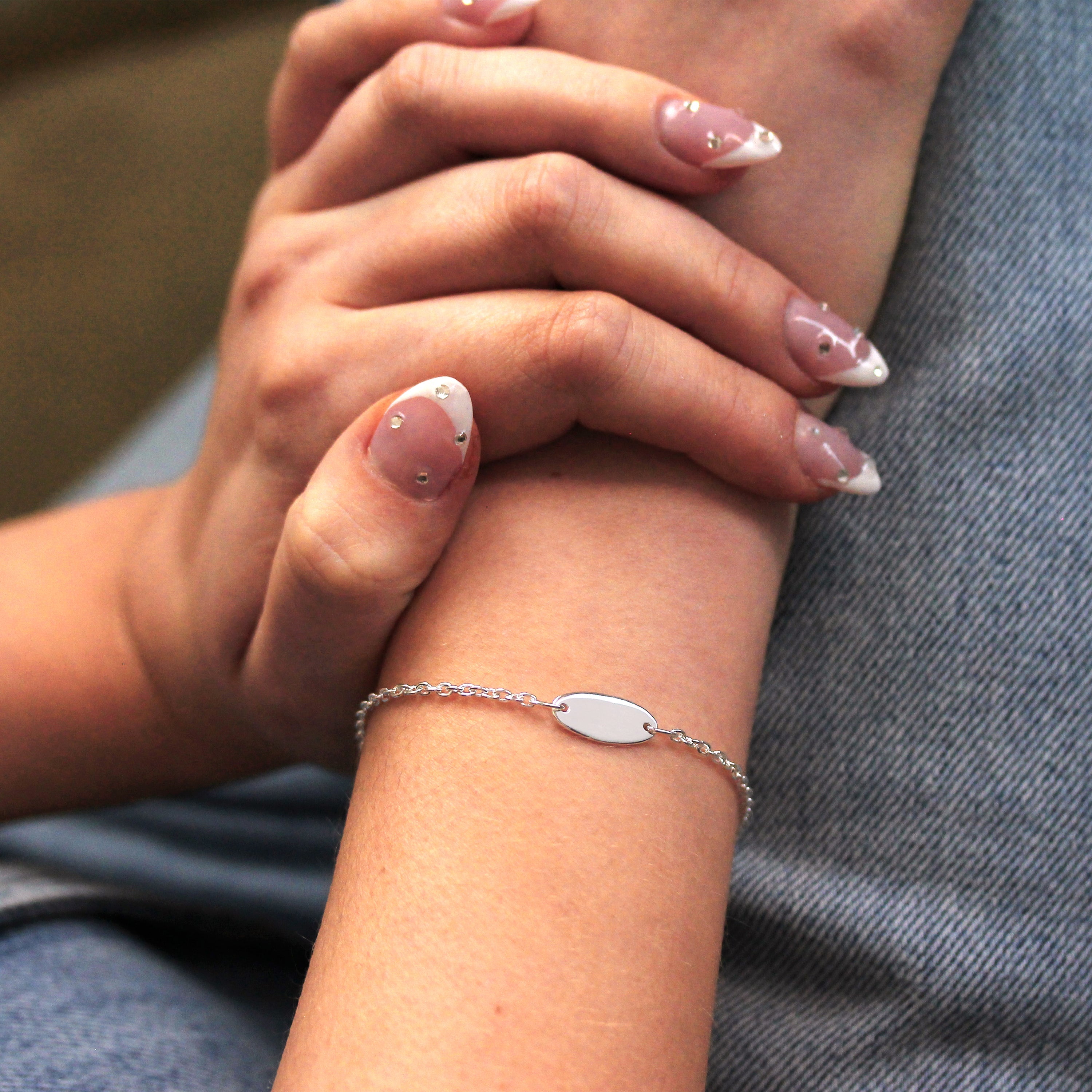 Sterlingsilber gravierbare ID-Plakette 7 - 8,5 Zoll Armband