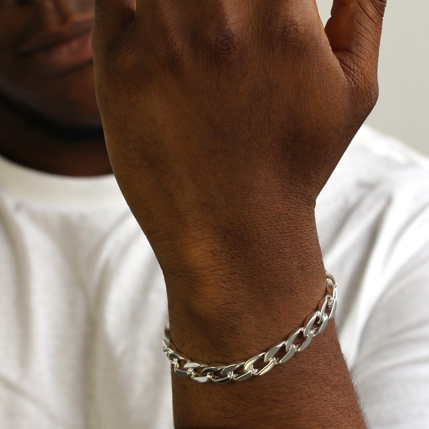 Sterling Silber schweres 9 mm Diamantschliff-Panzerkette 7 - 8,5 Zoll