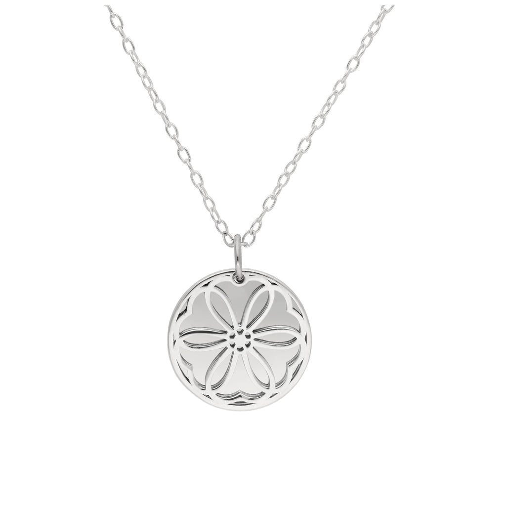Sterlingsilber-Halskette mit Veilchen (Geburtsblume Februar) und 13 mm Gravurplättchen, 35,5 - 56 cm
