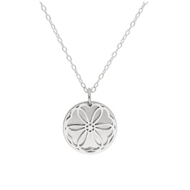Sterlingsilber-Halskette mit Veilchen (Geburtsblume Februar) und 13 mm Gravurplättchen, 35,5 - 56 cm