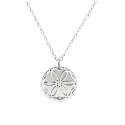Sterling Silver February Violet Birth Flower & 13mm Engravable Tag Necklace 14 - 22 Inches