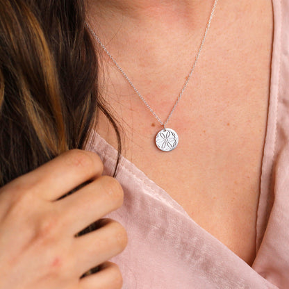 Sterling Silver February Violet Birth Flower & 13mm Engravable Tag Necklace 14 - 22 Inches