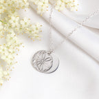 Sterlingsilber-Halskette mit Veilchen (Geburtsblume Februar) und 13 mm Gravurplättchen, 35,5 - 56 cm