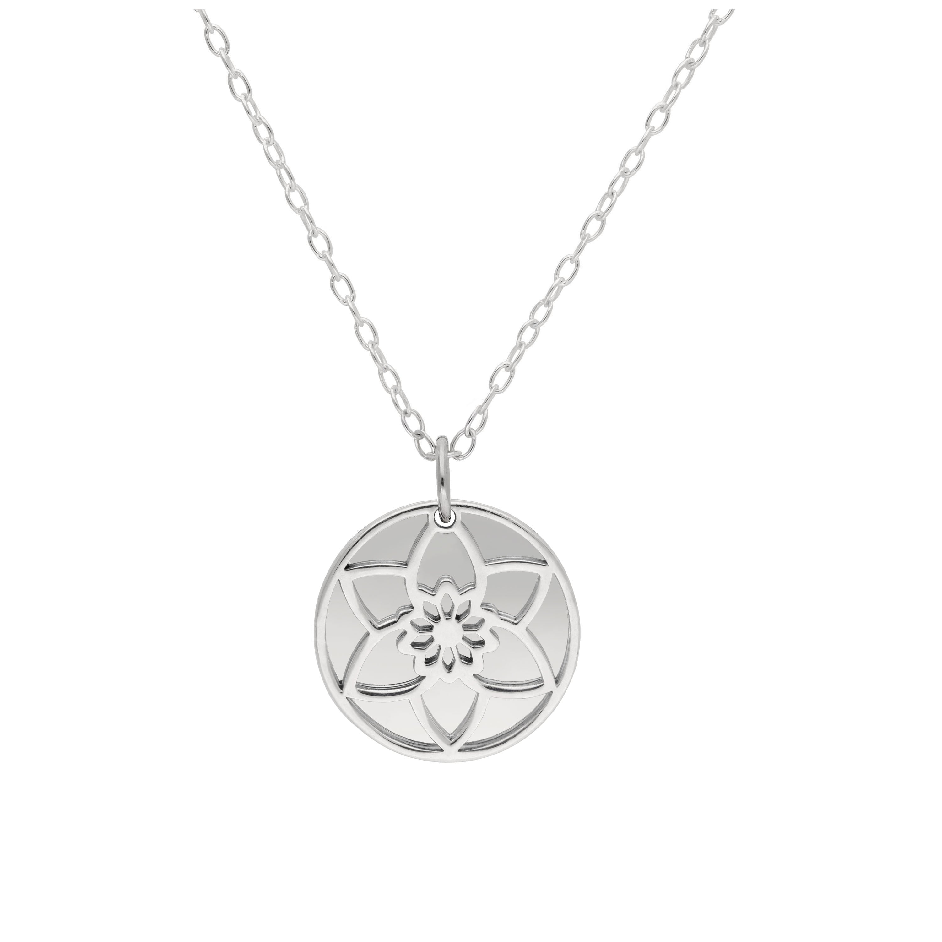 Sterlingsilber-Halskette mit Narzisse (Geburtsblume März) und 13 mm Gravurplättchen, 35,5 - 56 cm