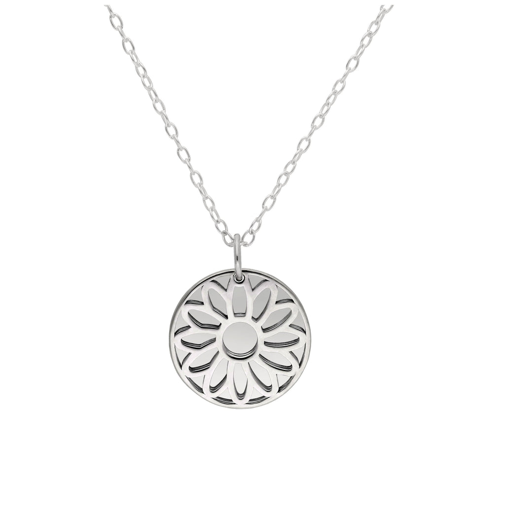 Sterlingsilber-Halskette mit Gänseblümchen (Geburtsblume April) und 13 mm Gravurplättchen, 35,5 - 56 cm