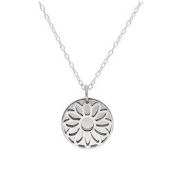 Sterlingsilber-Halskette mit Gänseblümchen (Geburtsblume April) und 13 mm Gravurplättchen, 35,5 - 56 cm