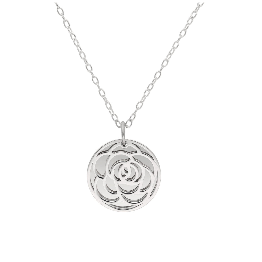 Sterlingsilber-Halskette mit Rose (Geburtsblume Juni) und 13 mm Gravurplättchen, 35,5 - 56 cm