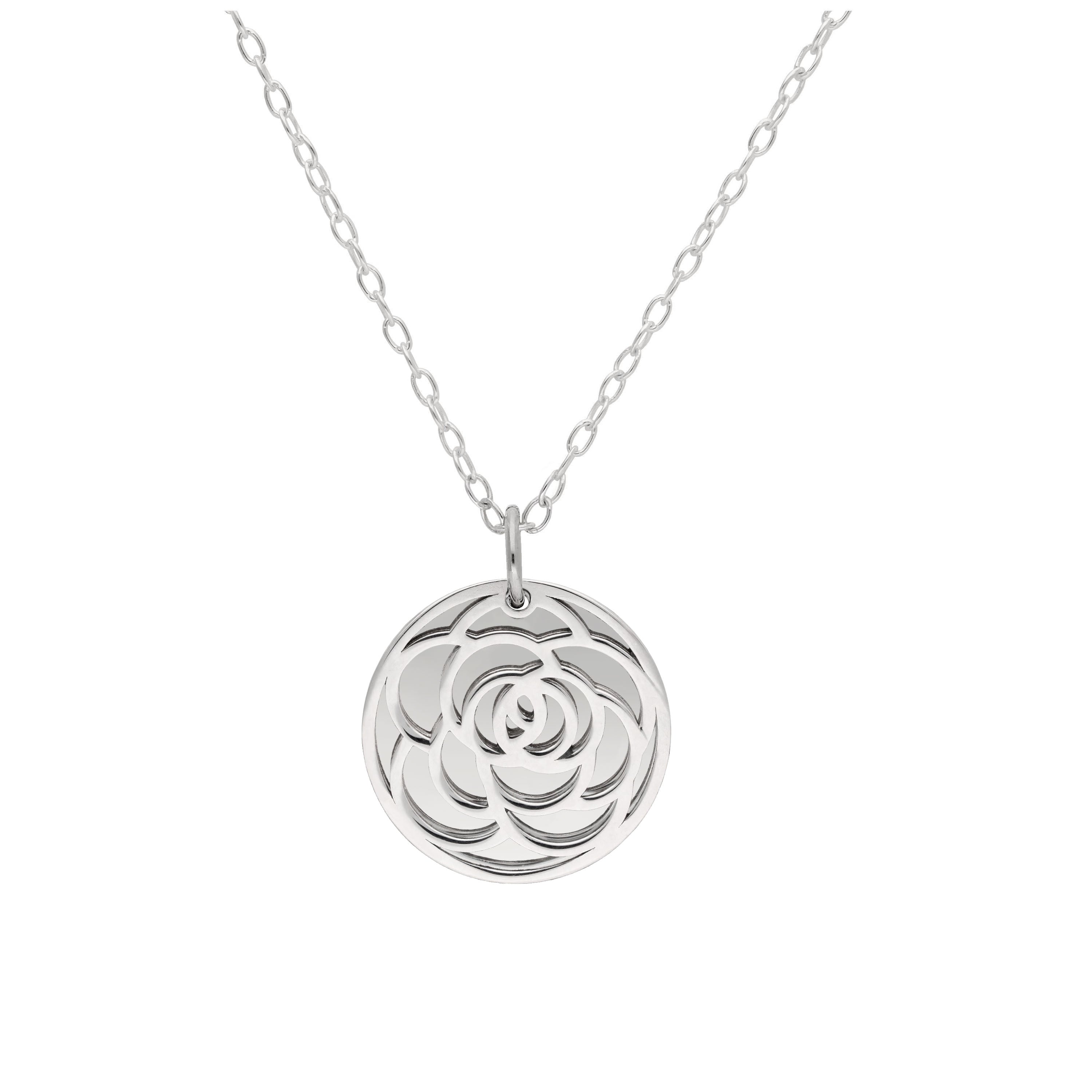 Sterlingsilber-Halskette mit Rose (Geburtsblume Juni) und 13 mm Gravurplättchen, 35,5 - 56 cm