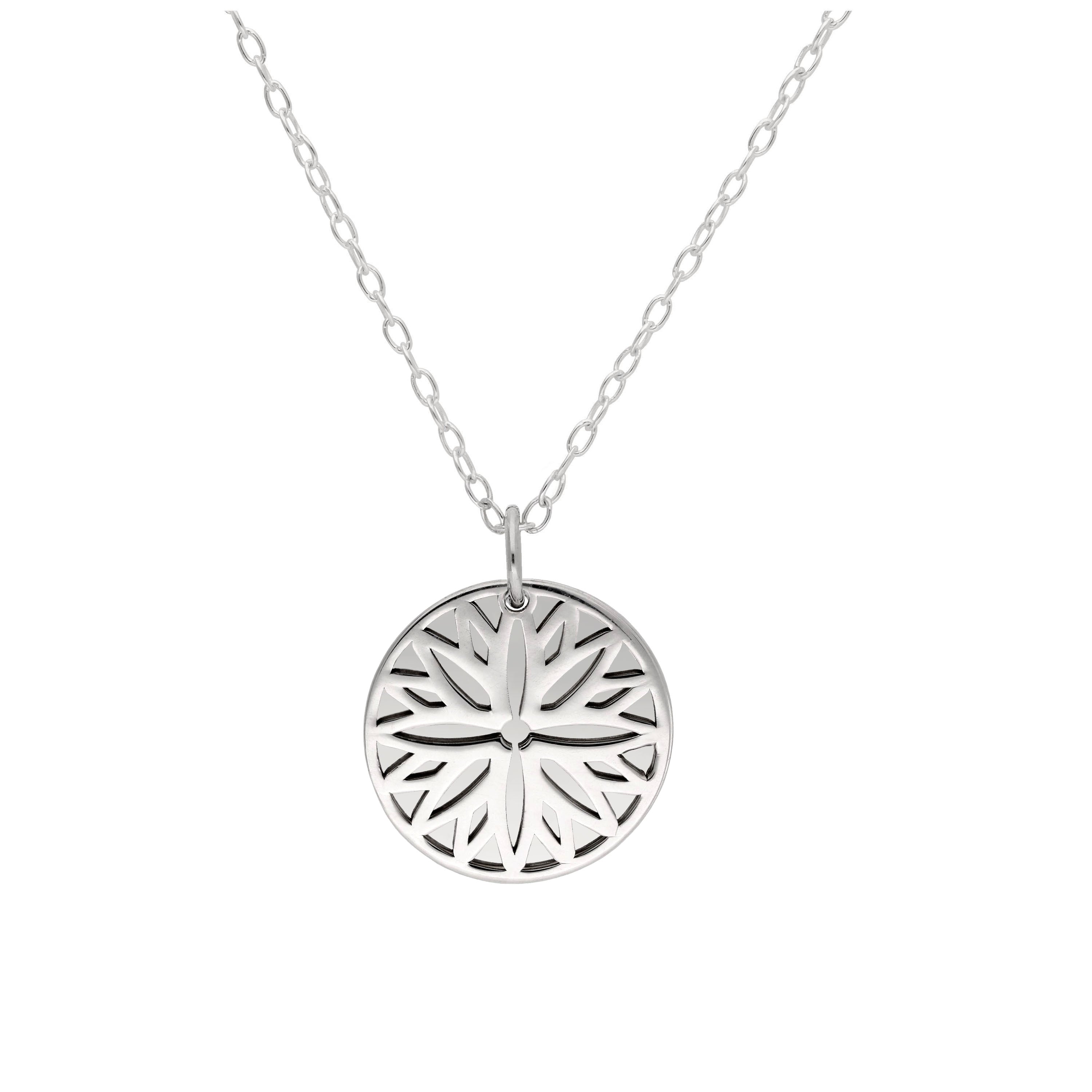 Sterlingsilber-Halskette mit Aster (Geburtsblume September) und 13 mm Gravurplättchen, 35,5 - 56 cm
