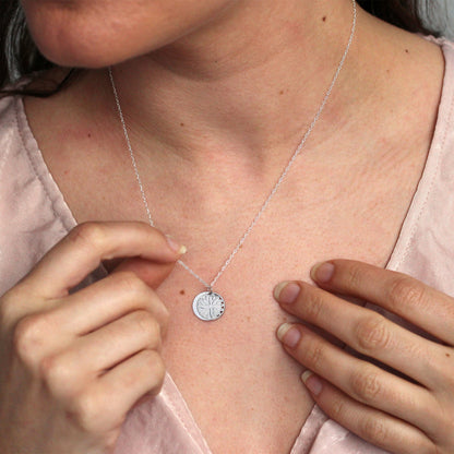 Sterling Silver September Aster Birth Flower & 13mm Engravable Tag Necklace 14 - 22 Inches