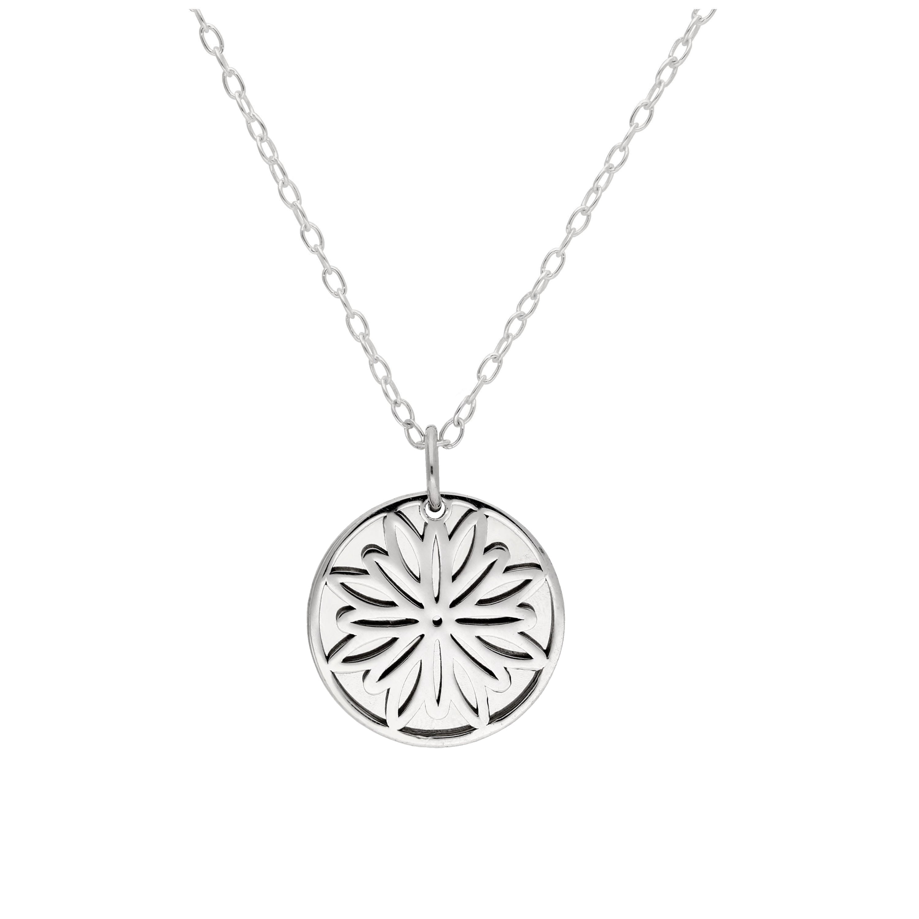 Sterlingsilber-Halskette mit Chrysantheme (Geburtsblume November) und 13 mm Gravurplättchen, 35,5 - 56 cm