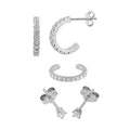 Sterlingsilber CZ 10 mm Creolen Ohrstecker & CZ Manschetten Ohrringe Satz