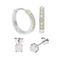 Sterlingsilber Opal CZ 15 mm Klappcreolen Ohrringe & 4 mm Ohrstecker Satz