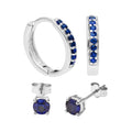 Sterlingsilber Saphir CZ Huggies & 4 mm Ohrstecker Set