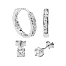 Sterlingsilber CZ 15 mm Klappcreolen Ohrringe & 4 mm Ohrstecker Satz