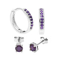 Sterlingsilber Amethyst CZ Klappcreolen Ohrringe & 4 mm Ohrstecker Satz