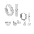Sterlingsilber CZ & Herz Klappcreolen Ohrringe & Ohrstecker Satz