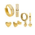 Set aus Huggie-Creolen und Ohrsteckern aus vergoldetem Sterlingsilber mit Zirkonia und Herz