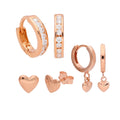 Rosévergoldet Sterlingsilber CZ & Herz Klappcreolen Ohrringe & Ohrstecker Satz