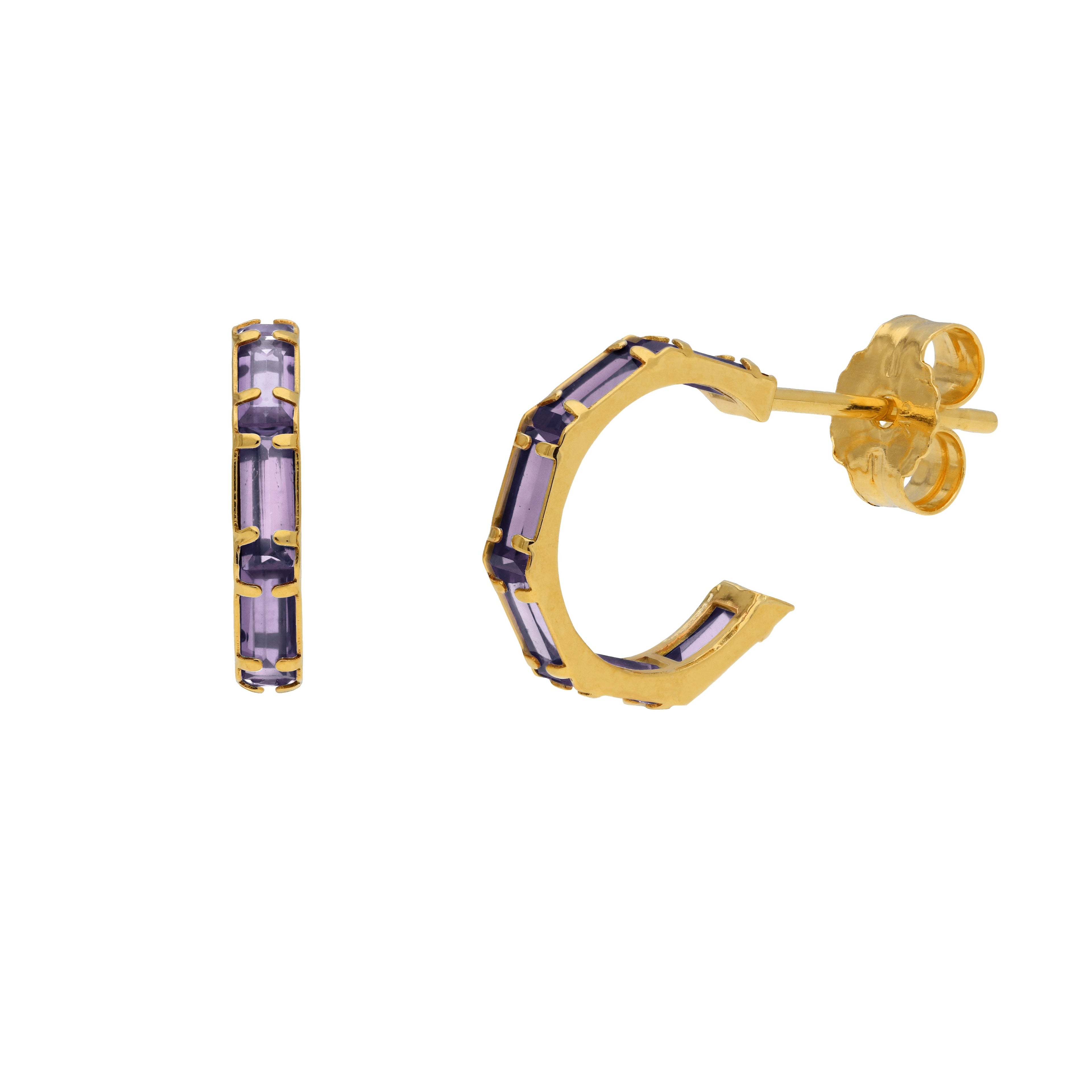 9 Karat Gold Birthstone CZ Baguette Huggie Hoop Ohrstecker