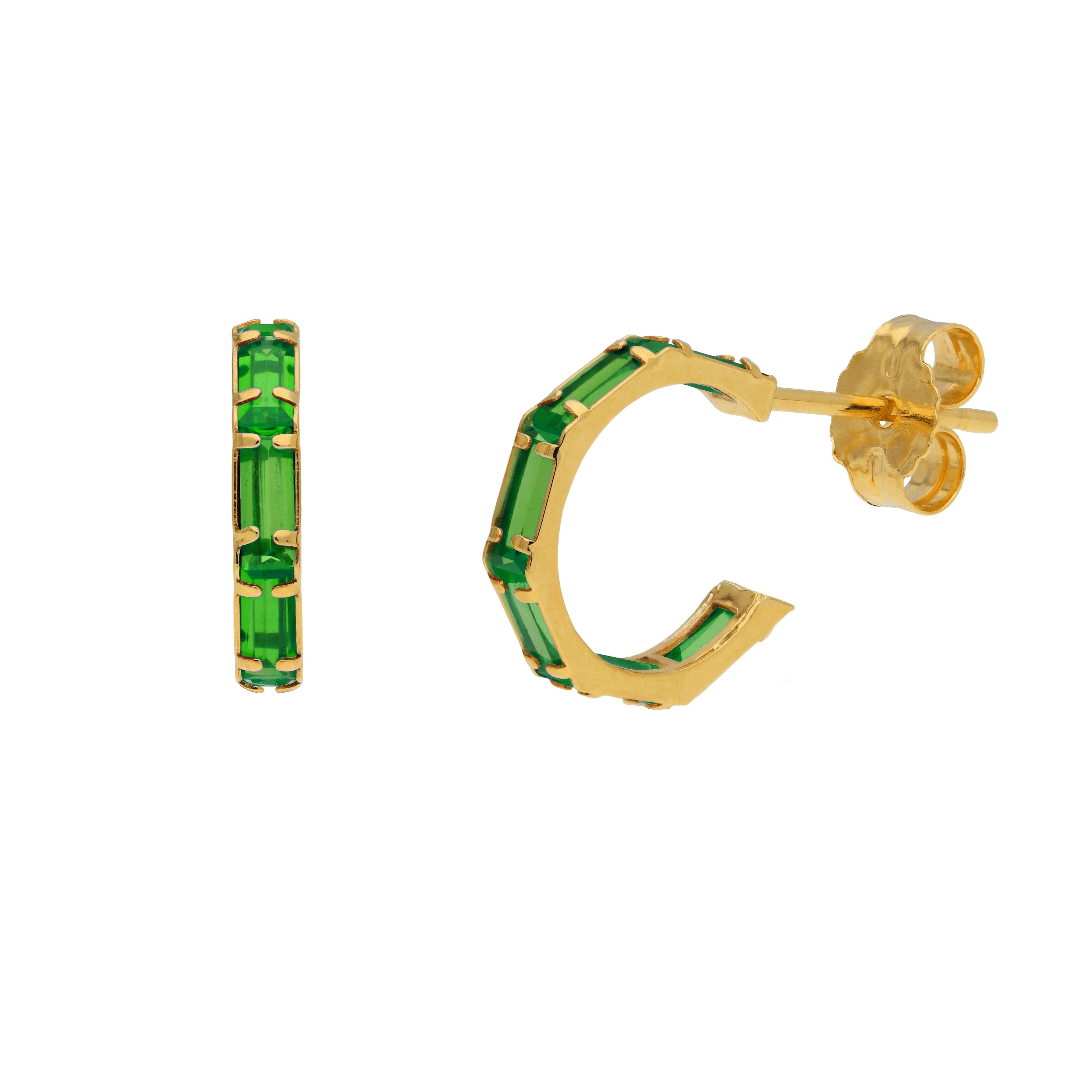 9 Karat Gold Birthstone CZ Baguette Huggie Hoop Ohrstecker