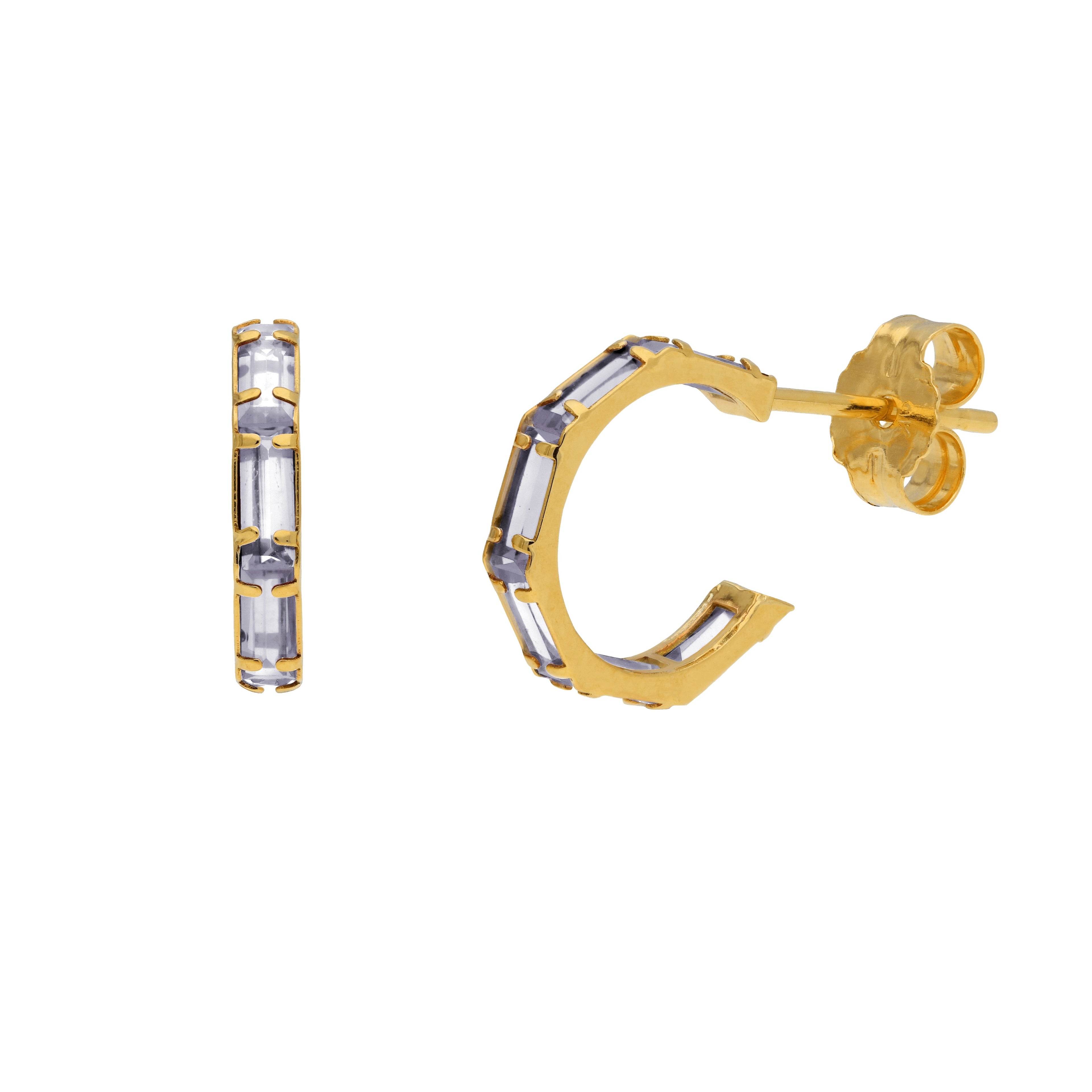 9 Karat Gold Birthstone CZ Baguette Huggie Hoop Ohrstecker