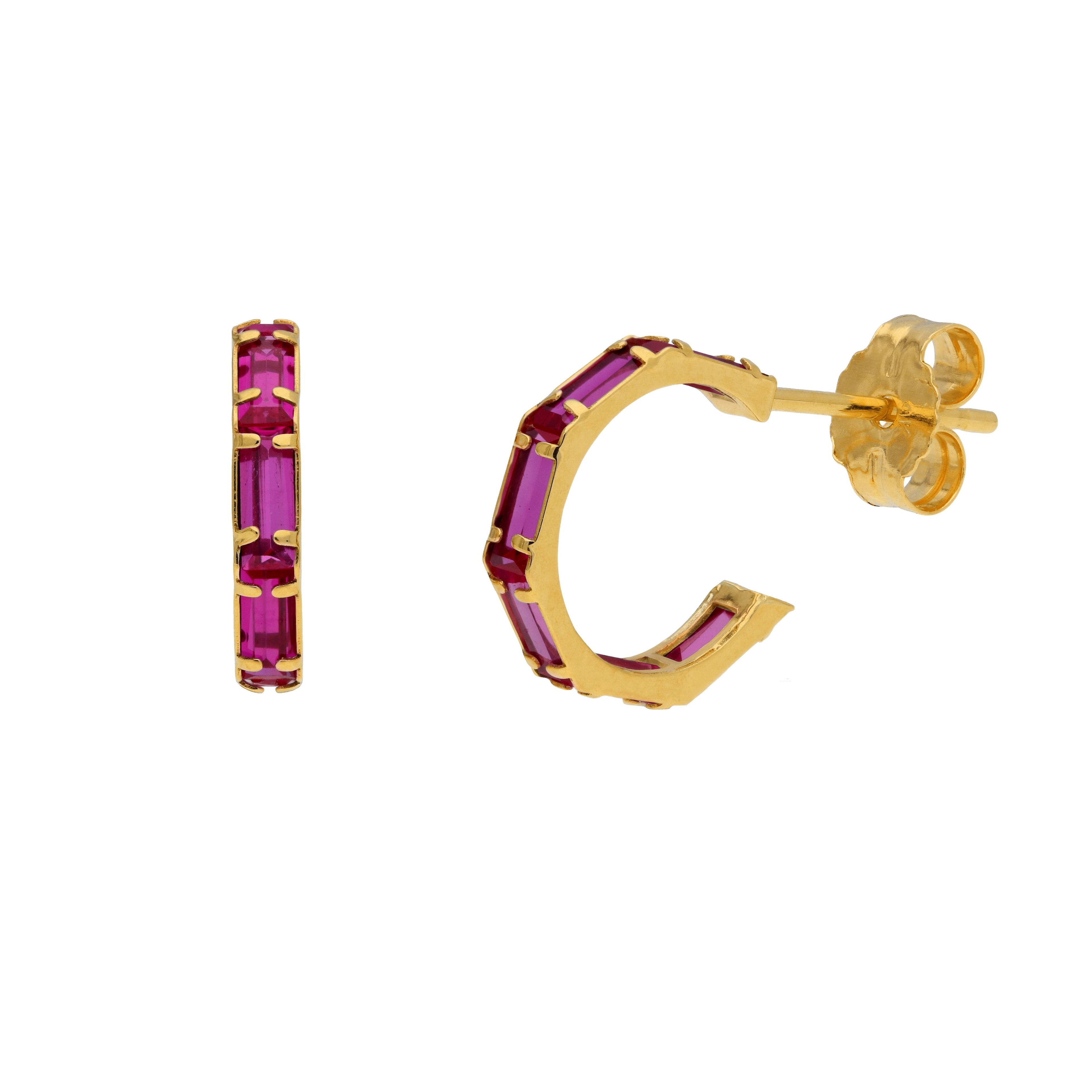 9 Karat Gold Birthstone CZ Baguette Huggie Hoop Ohrstecker