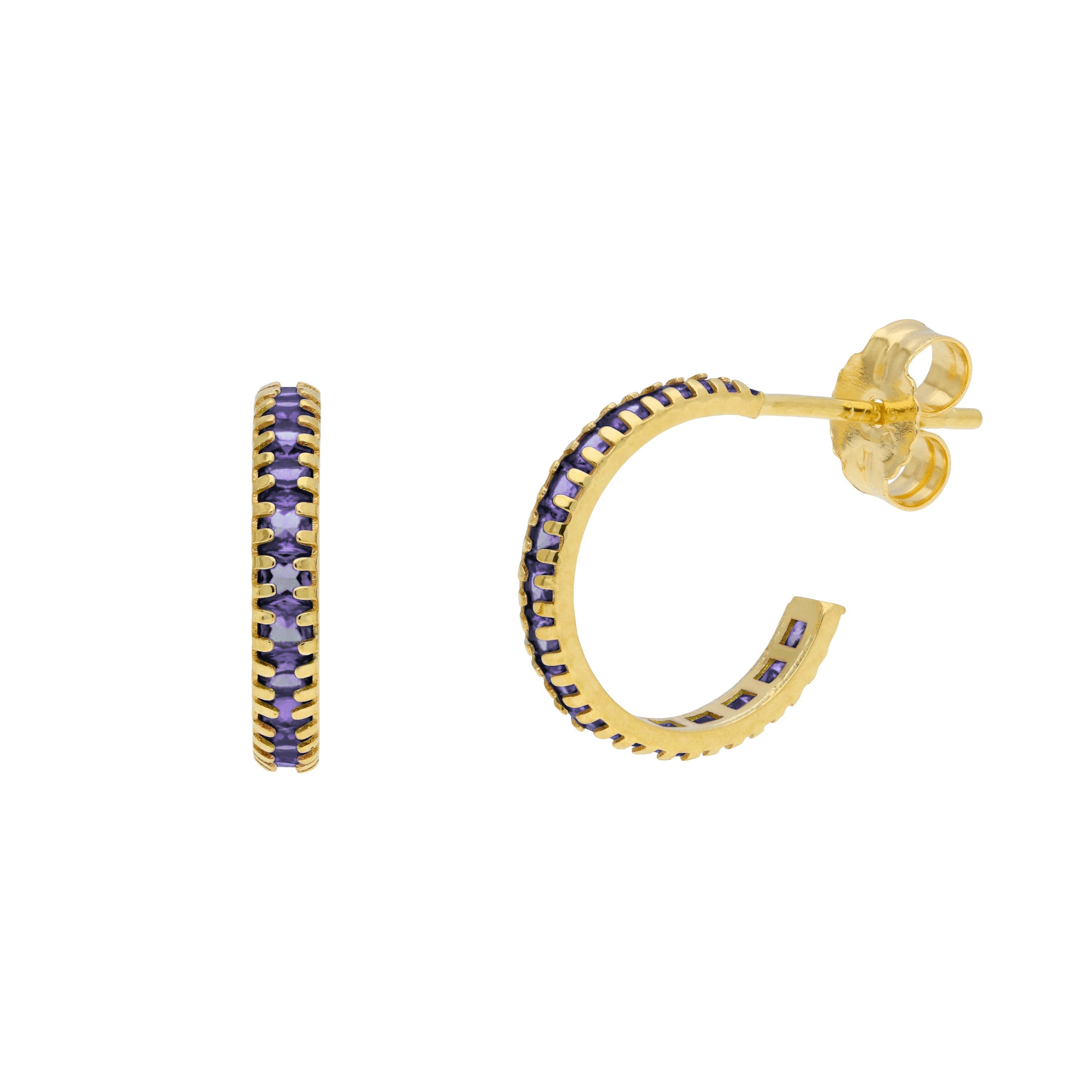 Huggie-Creolen aus 9 Karat Gold mit Zirkonia-Geburtsstein und Pavé-Besatz