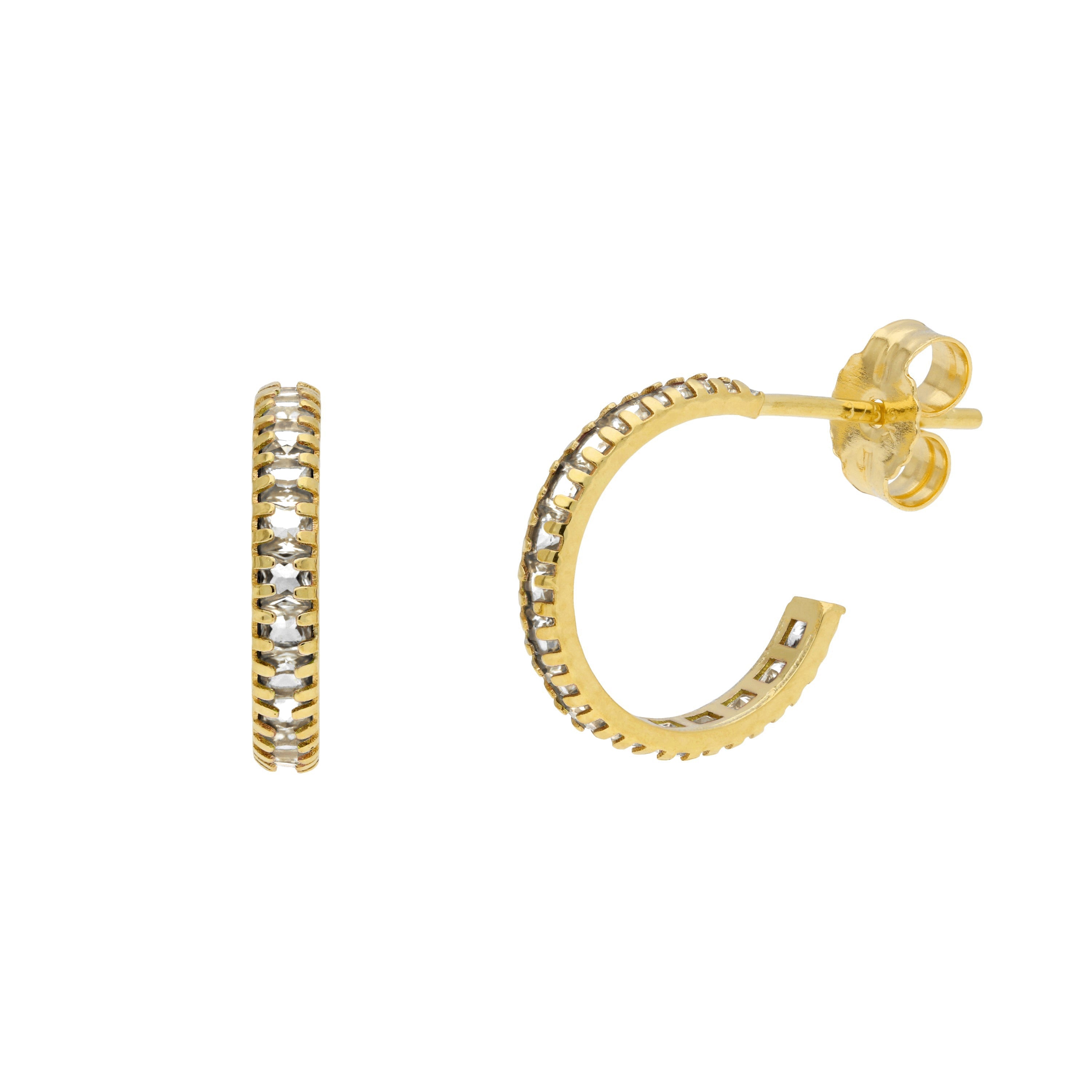 Huggie-Creolen aus 9 Karat Gold mit Zirkonia-Geburtsstein und Pavé-Besatz