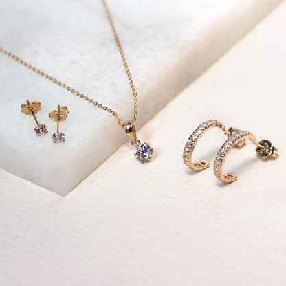 9ct Gold Birthstone CZ Pave Huggie Hoop Stud Earrings