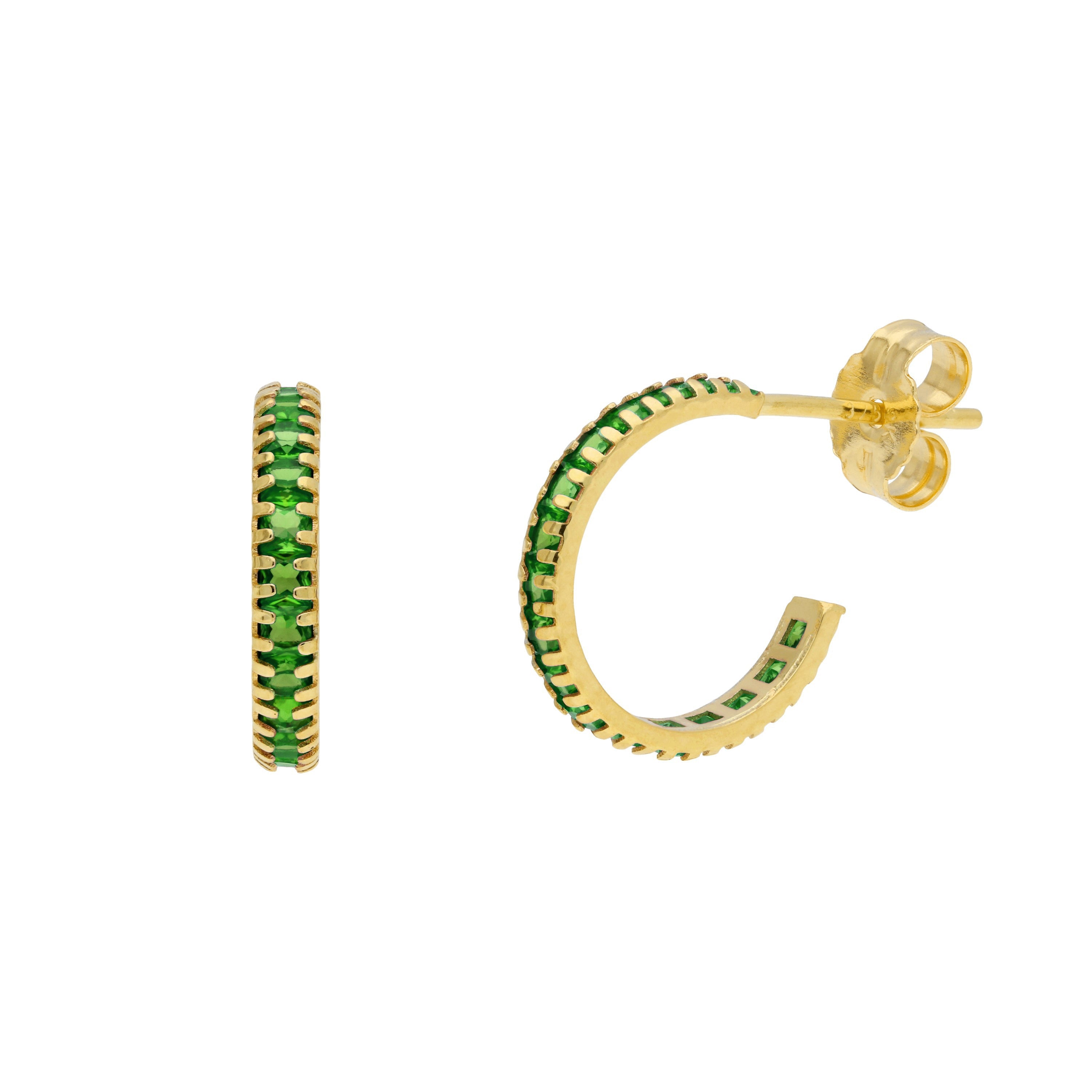 Huggie-Creolen aus 9 Karat Gold mit Zirkonia-Geburtsstein und Pavé-Besatz