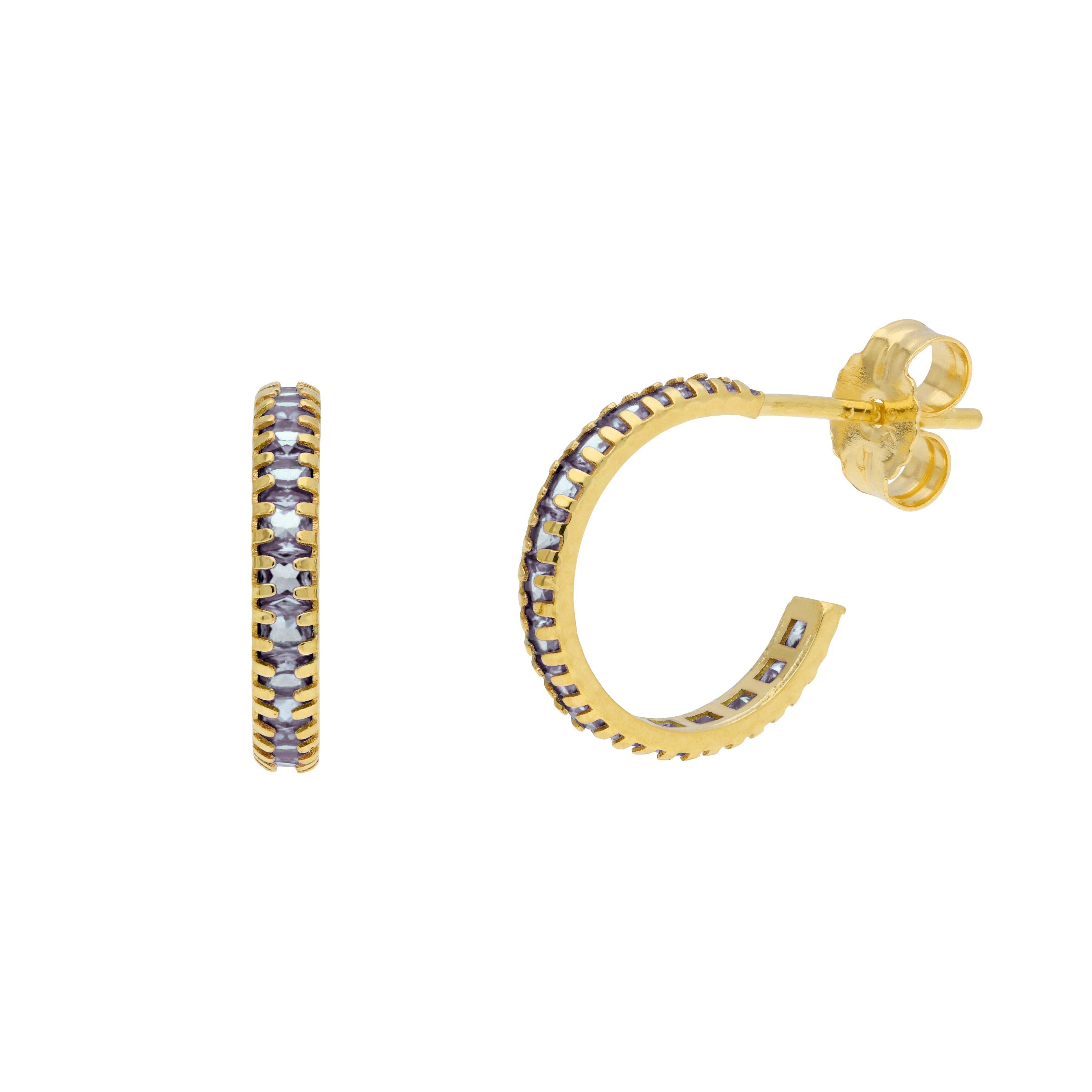 Huggie-Creolen aus 9 Karat Gold mit Zirkonia-Geburtsstein und Pavé-Besatz