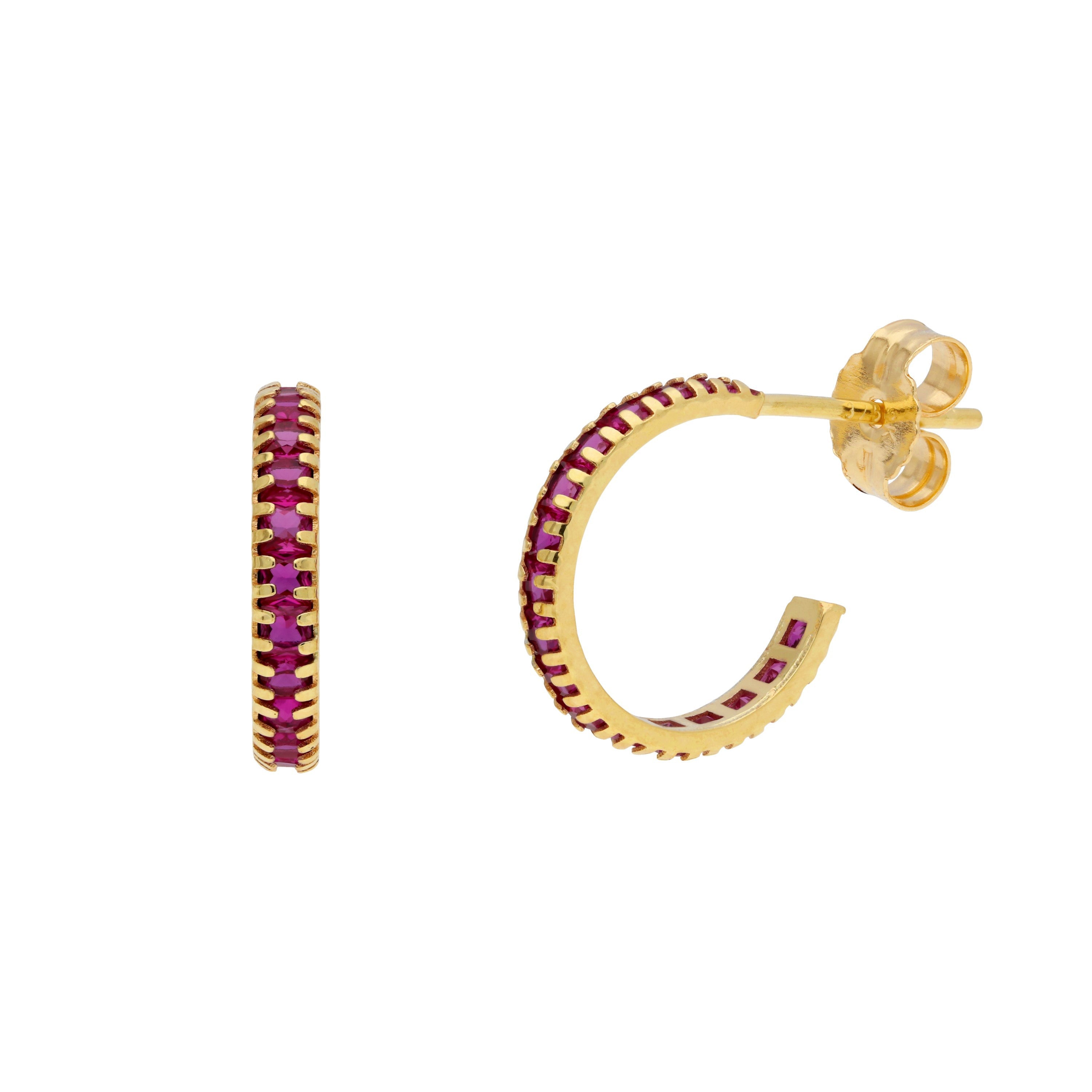 Huggie-Creolen aus 9 Karat Gold mit Zirkonia-Geburtsstein und Pavé-Besatz