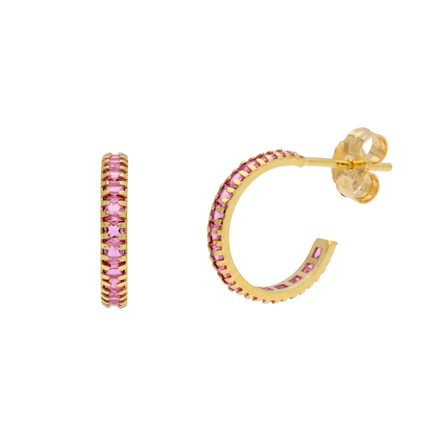 9ct Gold Birthstone CZ Pave Huggie Hoop Stud Earrings