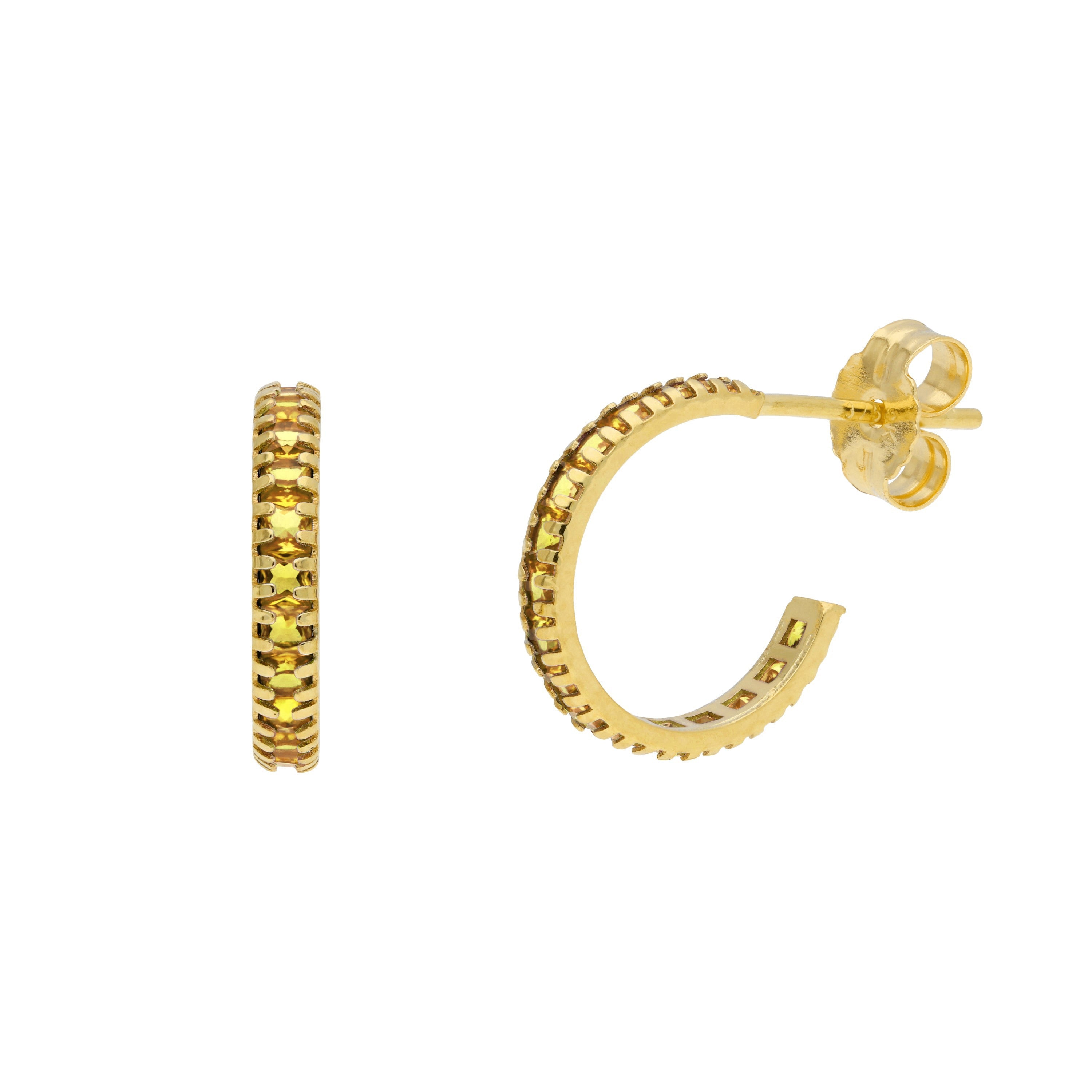 Huggie-Creolen aus 9 Karat Gold mit Zirkonia-Geburtsstein und Pavé-Besatz