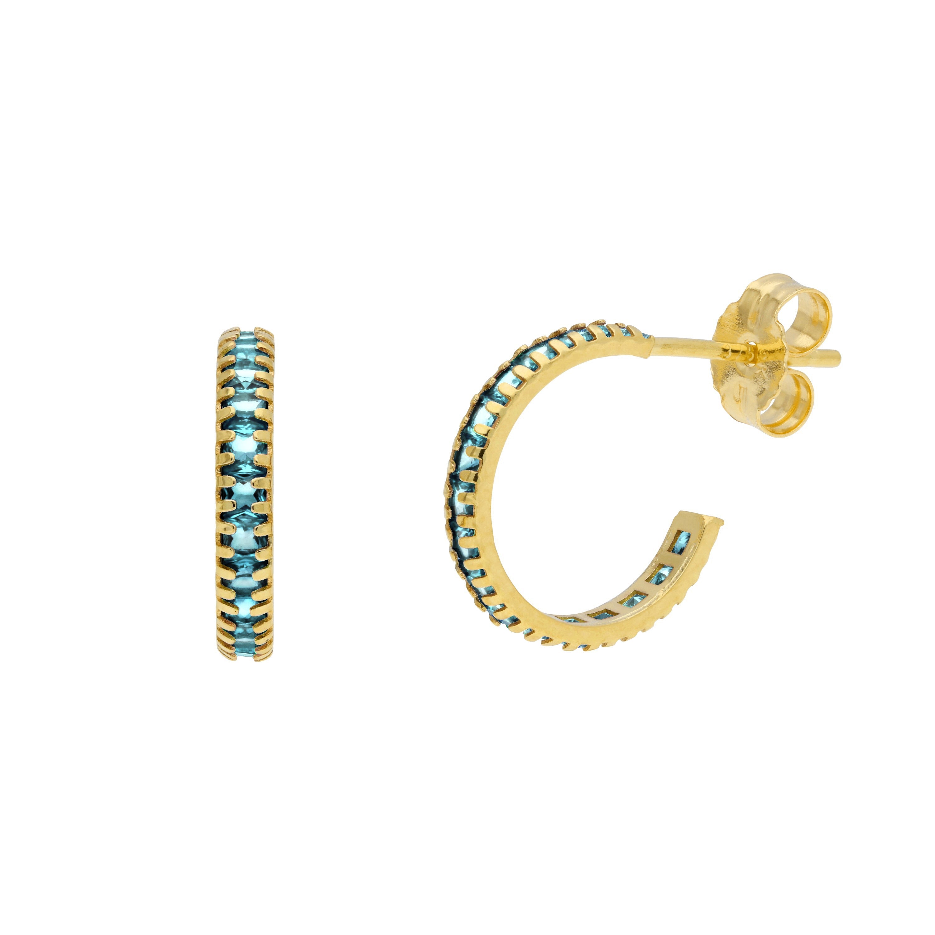 Huggie-Creolen aus 9 Karat Gold mit Zirkonia-Geburtsstein und Pavé-Besatz