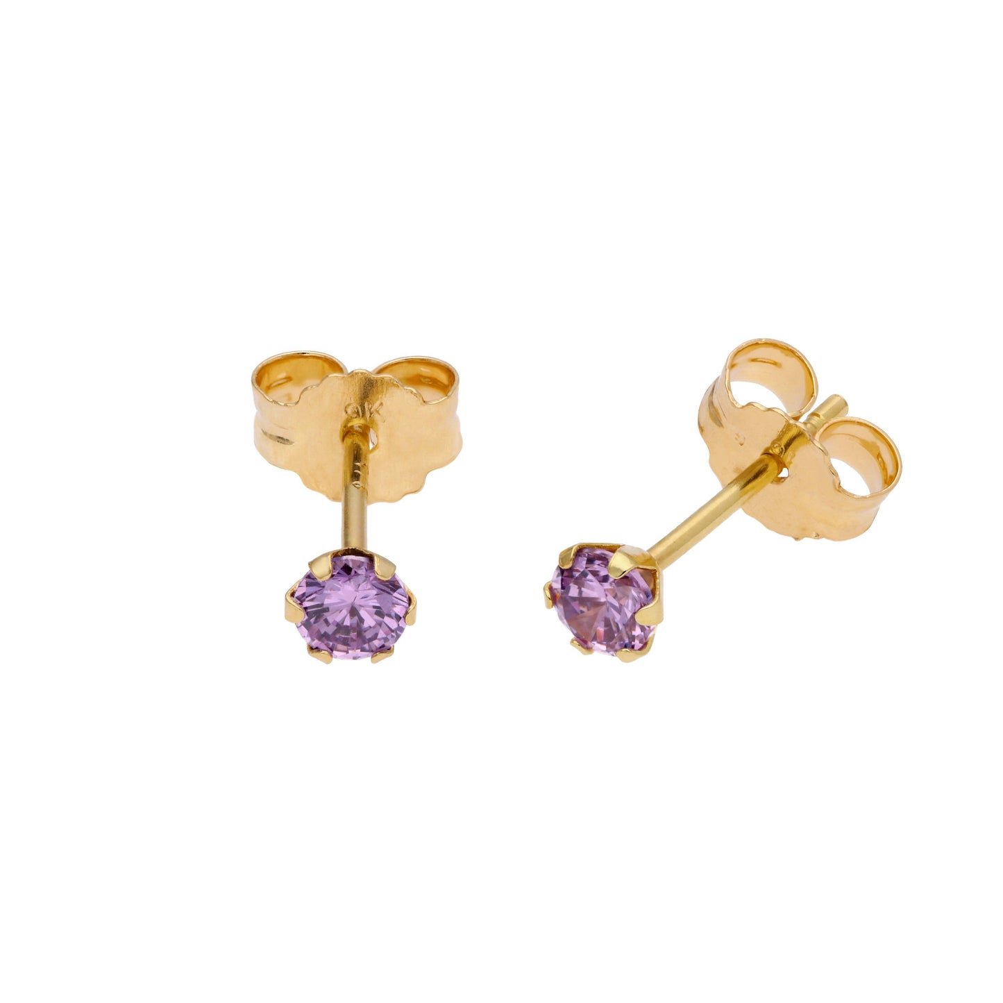 9ct Gold Birthstone CZ Round Claw Stud Earrings