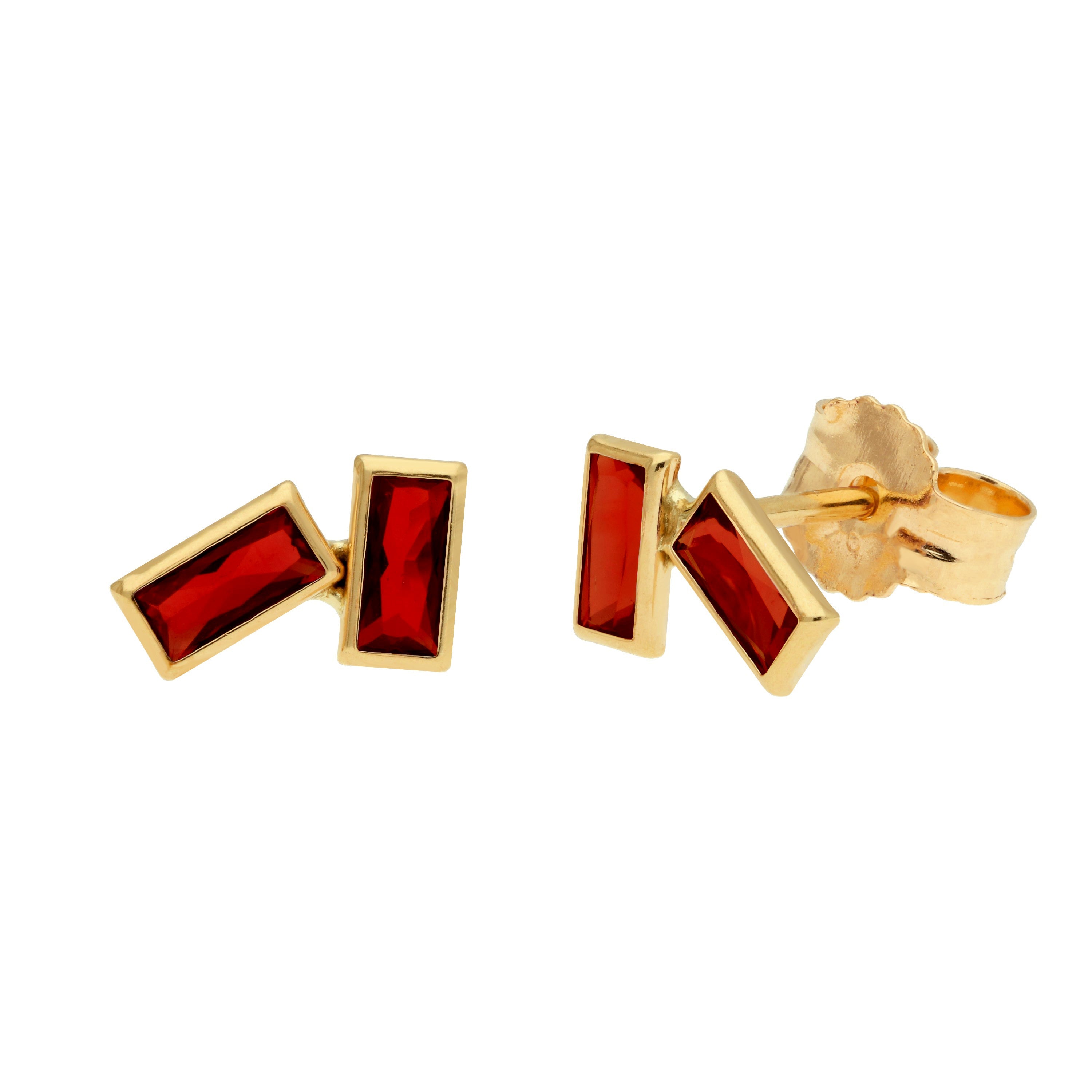 9 Karat Gold Geburtsstein CZ Doppel-Baguette-Ohrstecker