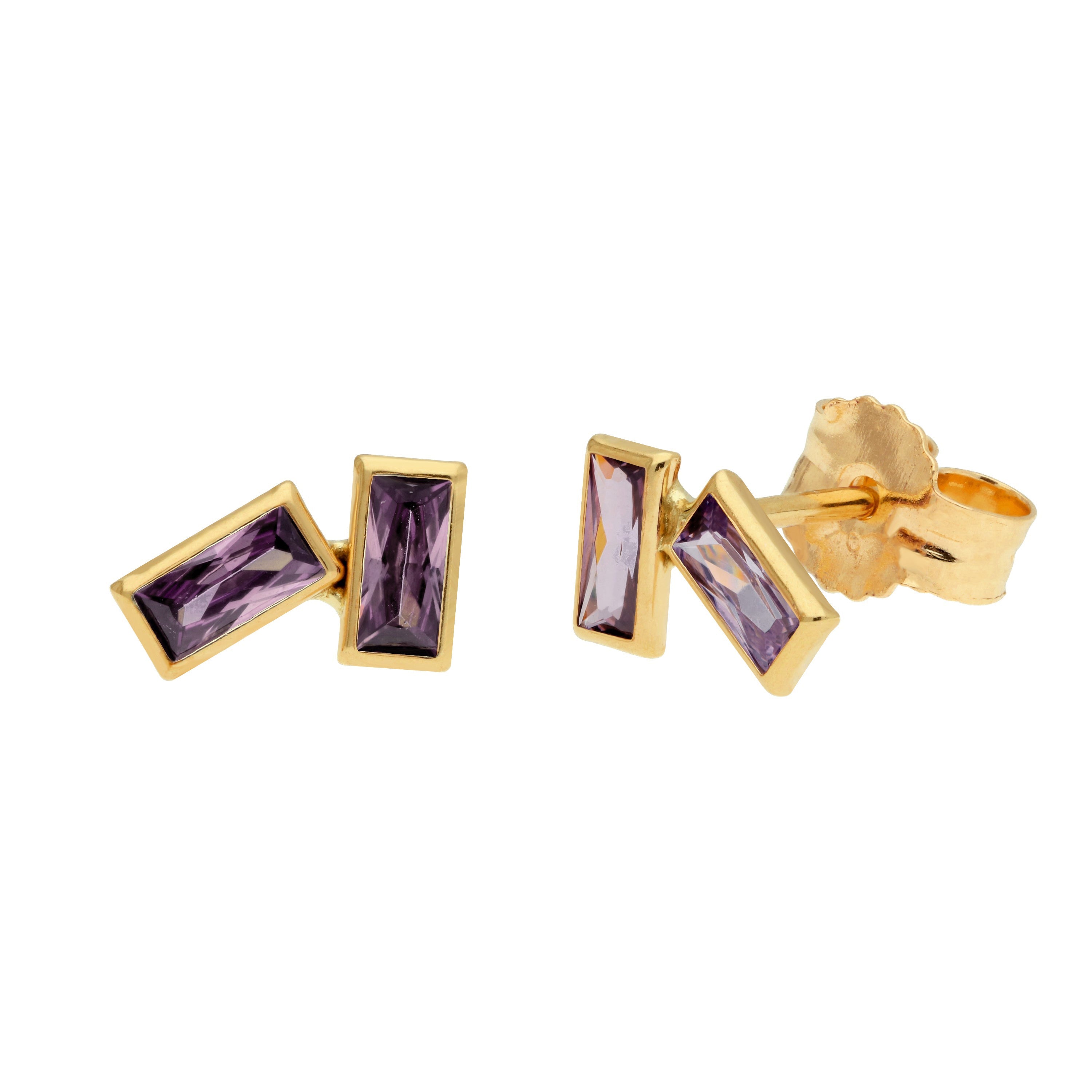 9 Karat Gold Geburtsstein CZ Doppel-Baguette-Ohrstecker