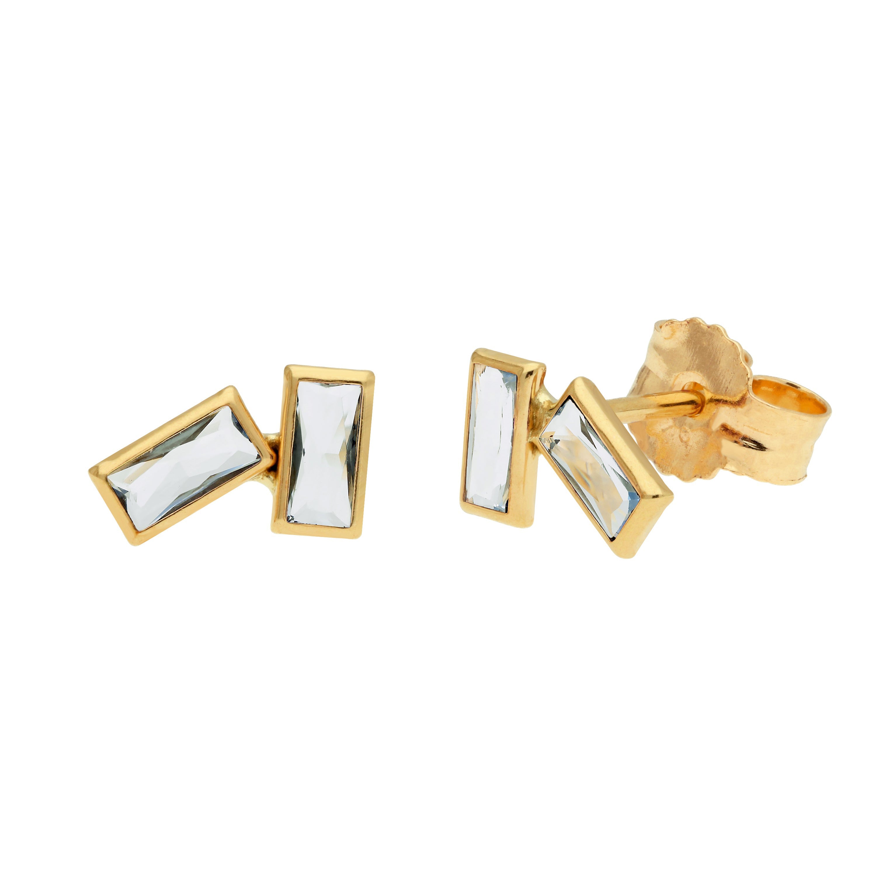 9 Karat Gold Geburtsstein CZ Doppel-Baguette-Ohrstecker
