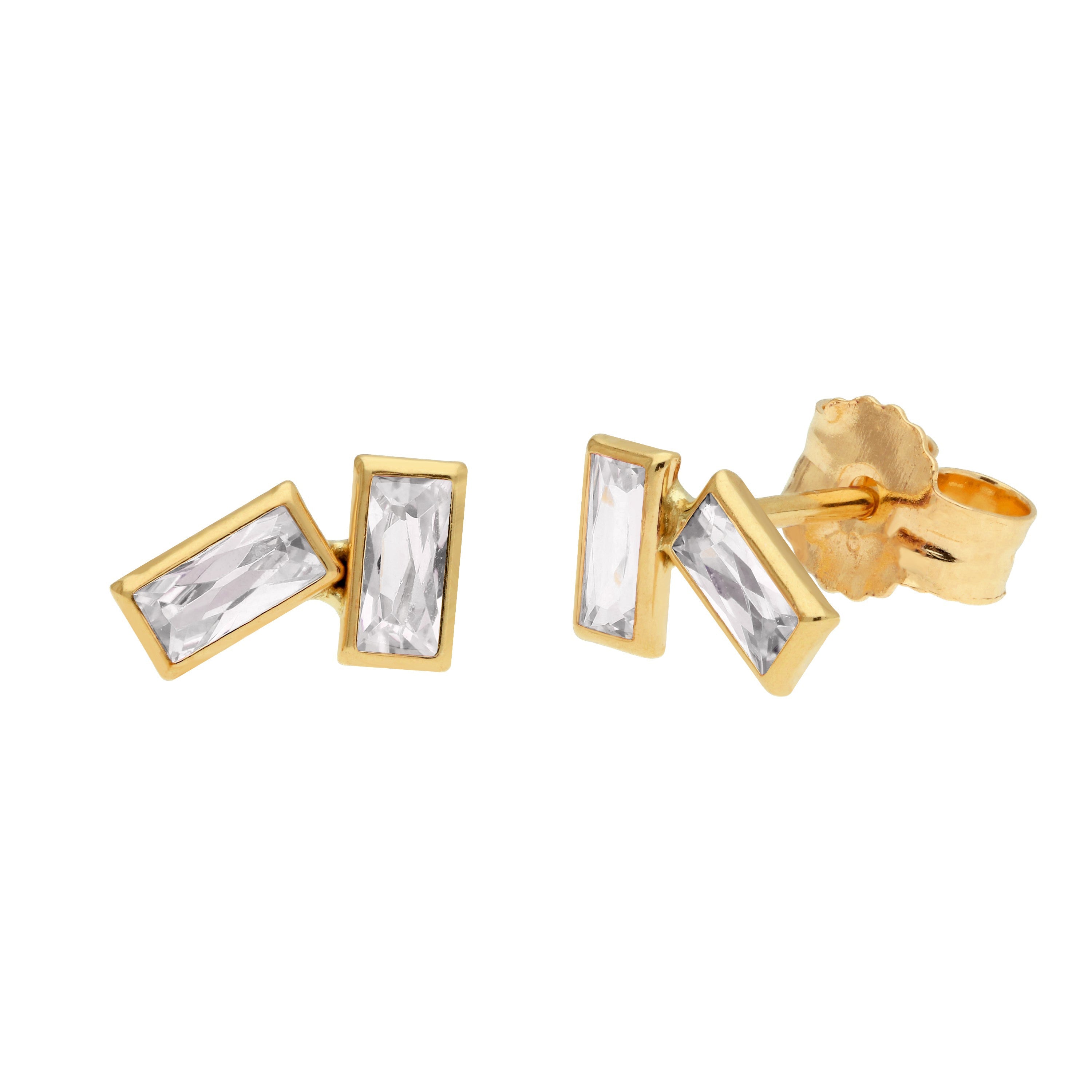 9 Karat Gold Geburtsstein CZ Doppel-Baguette-Ohrstecker