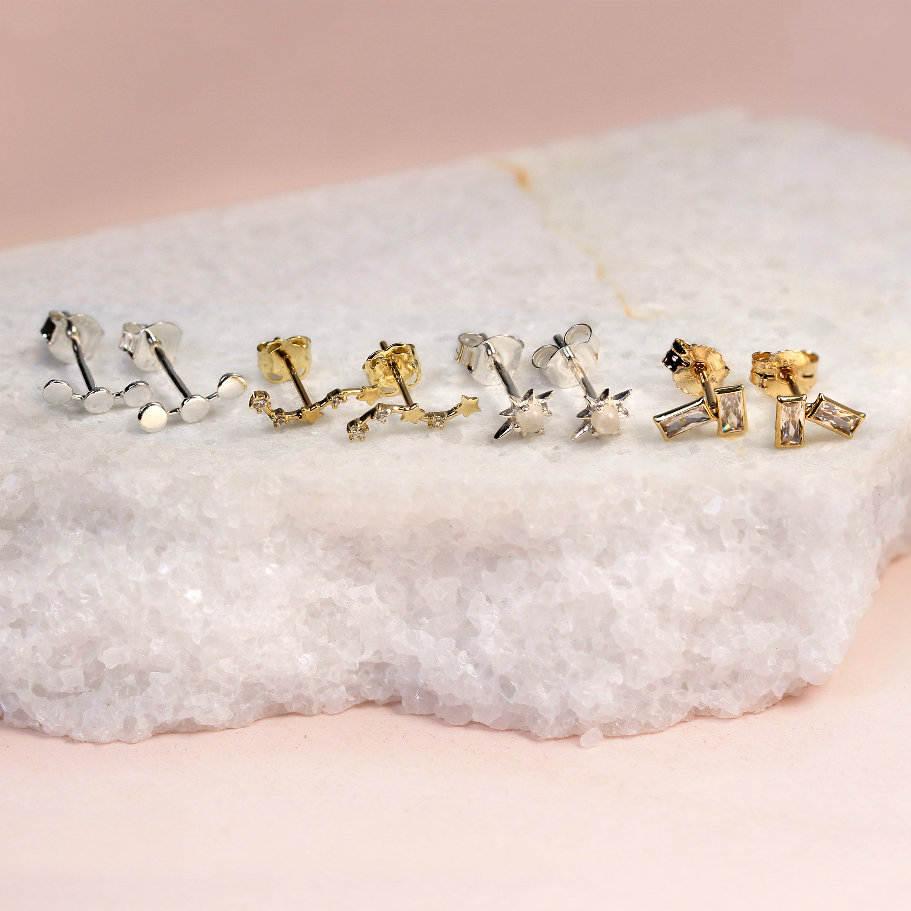 9 Karat Gold Geburtsstein CZ Doppel-Baguette-Ohrstecker