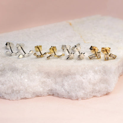 9ct Gold Geburtsstein CZ Doppel-Baguette-Ohrstecker