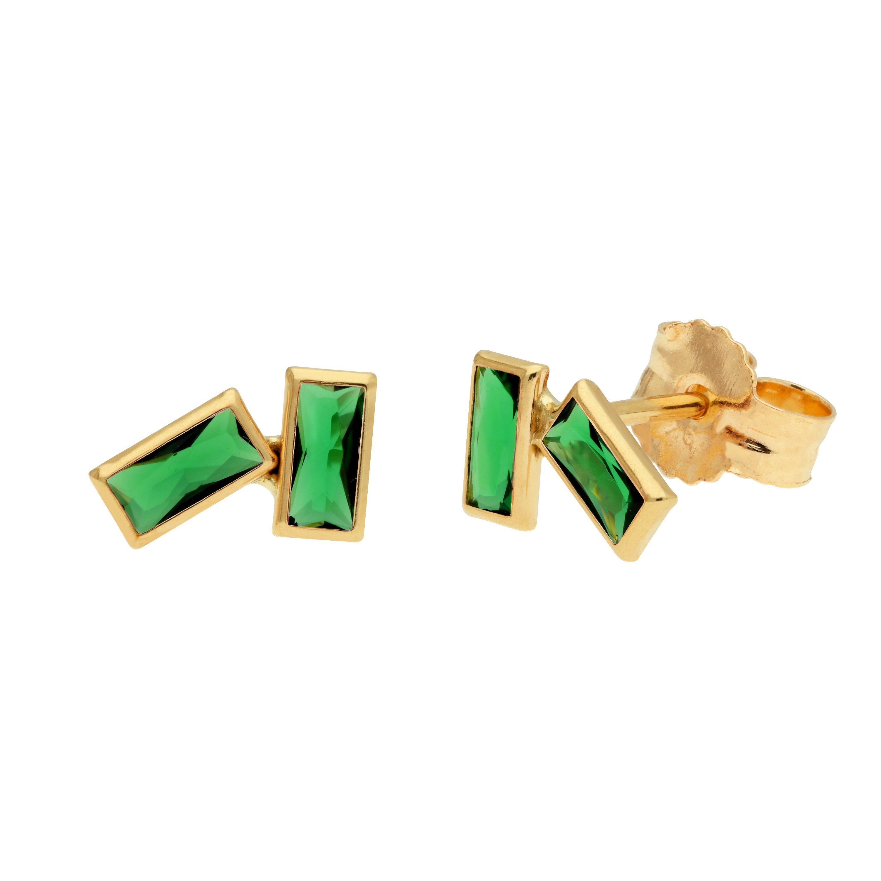 9 Karat Gold Geburtsstein CZ Doppel-Baguette-Ohrstecker
