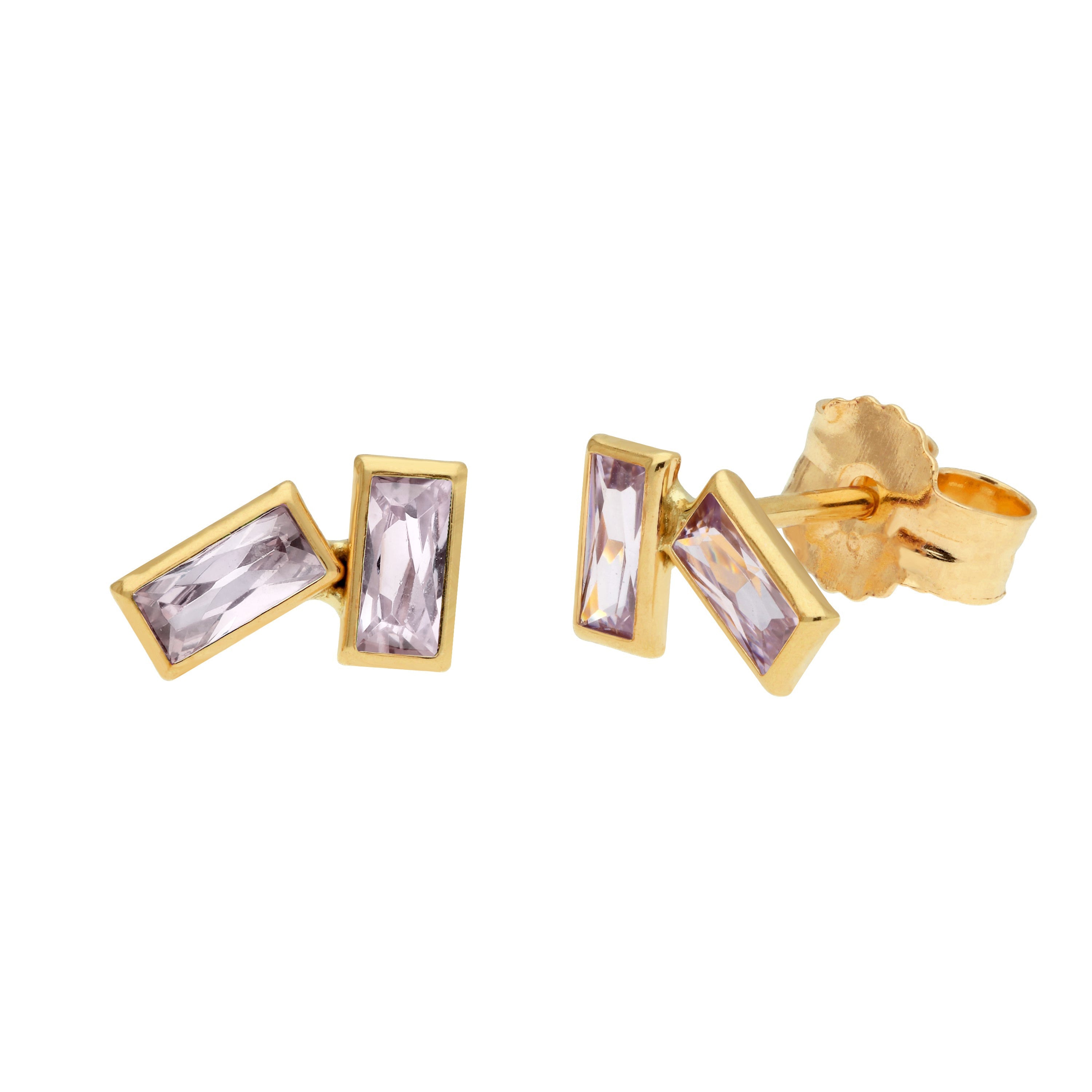 9 Karat Gold Geburtsstein CZ Doppel-Baguette-Ohrstecker