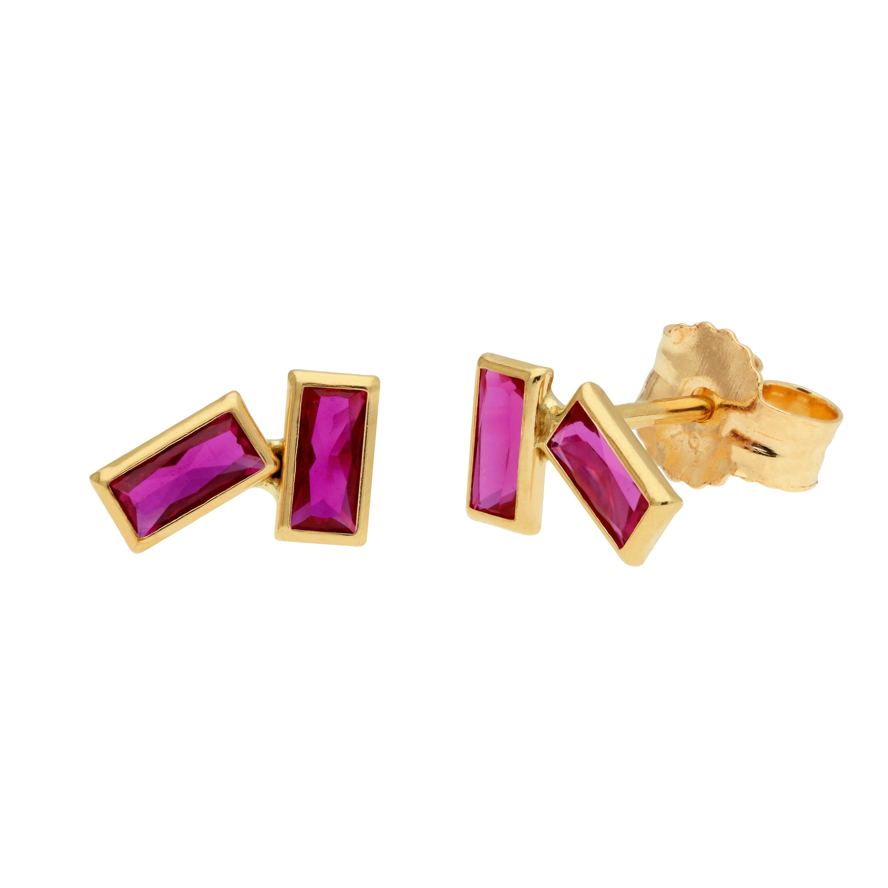 9 Karat Gold Geburtsstein CZ Doppel-Baguette-Ohrstecker