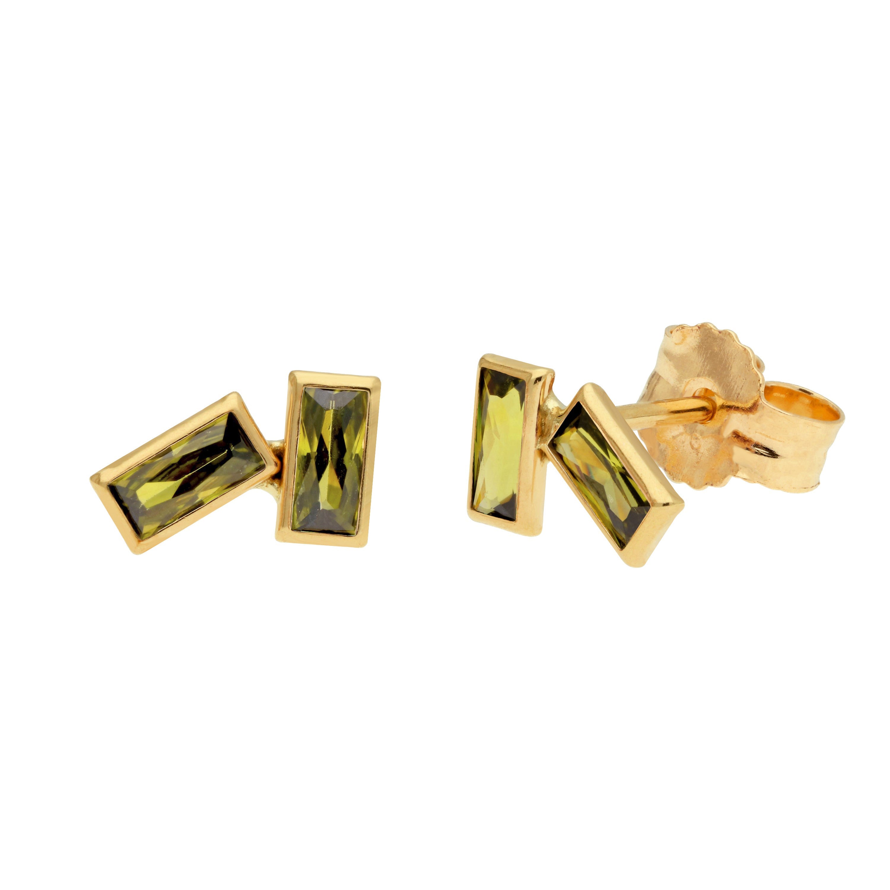 9 Karat Gold Geburtsstein CZ Doppel-Baguette-Ohrstecker