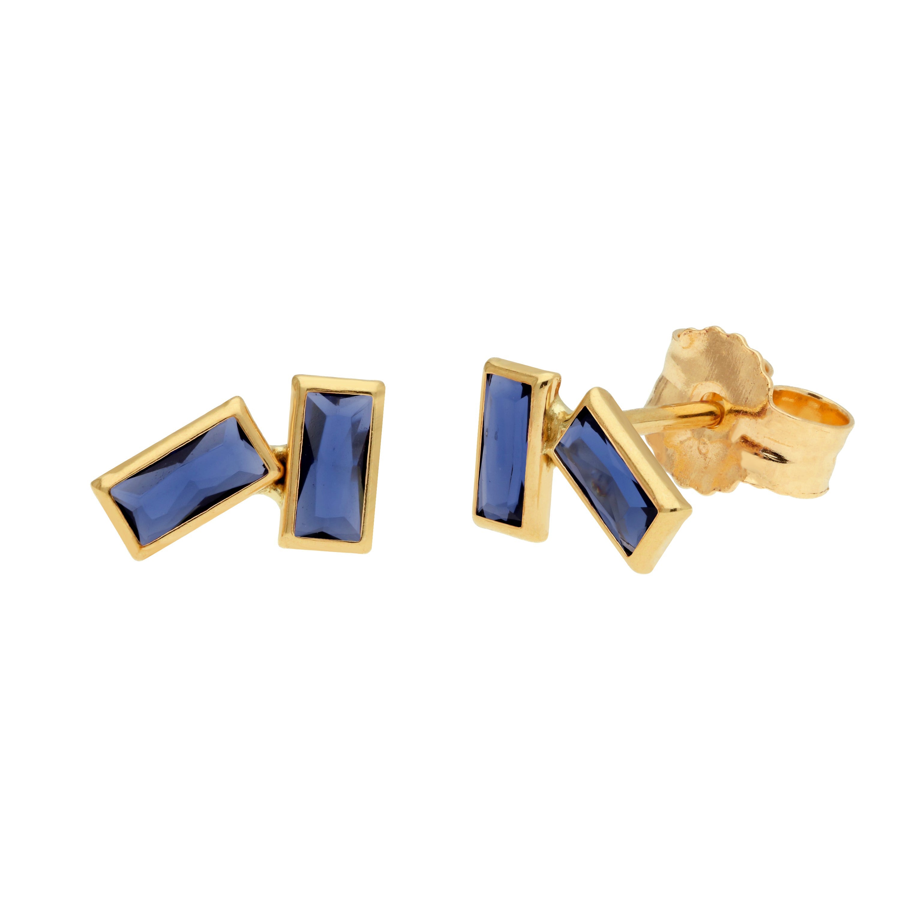 9 Karat Gold Geburtsstein CZ Doppel-Baguette-Ohrstecker