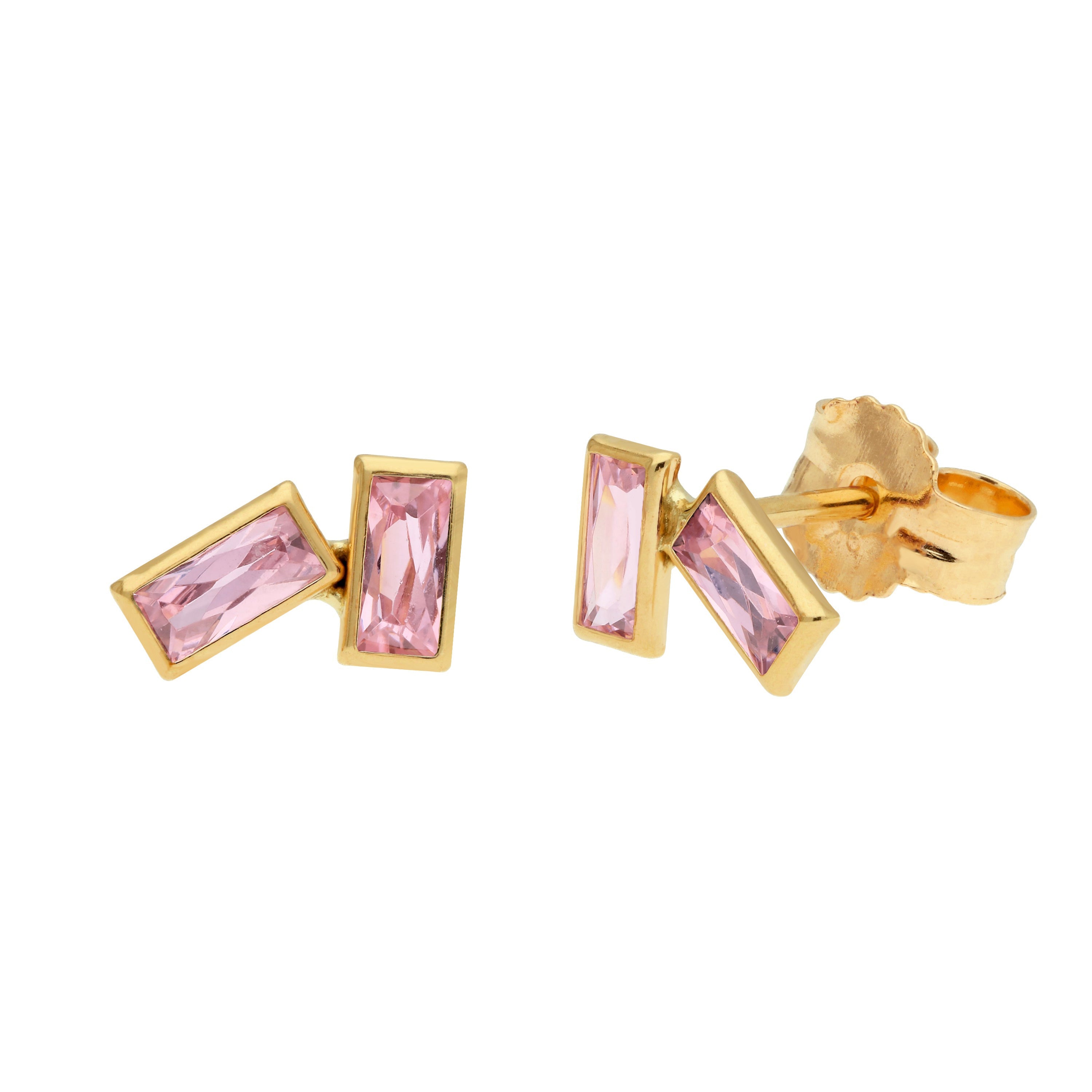 9 Karat Gold Geburtsstein CZ Doppel-Baguette-Ohrstecker