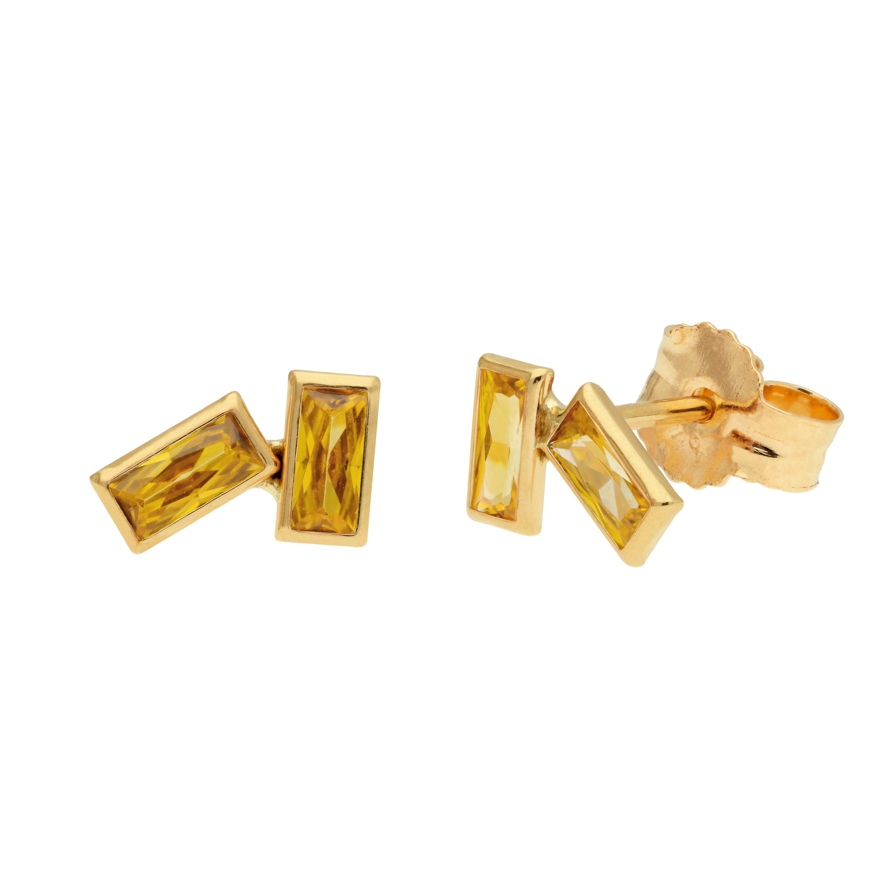 9 Karat Gold Geburtsstein CZ Doppel-Baguette-Ohrstecker